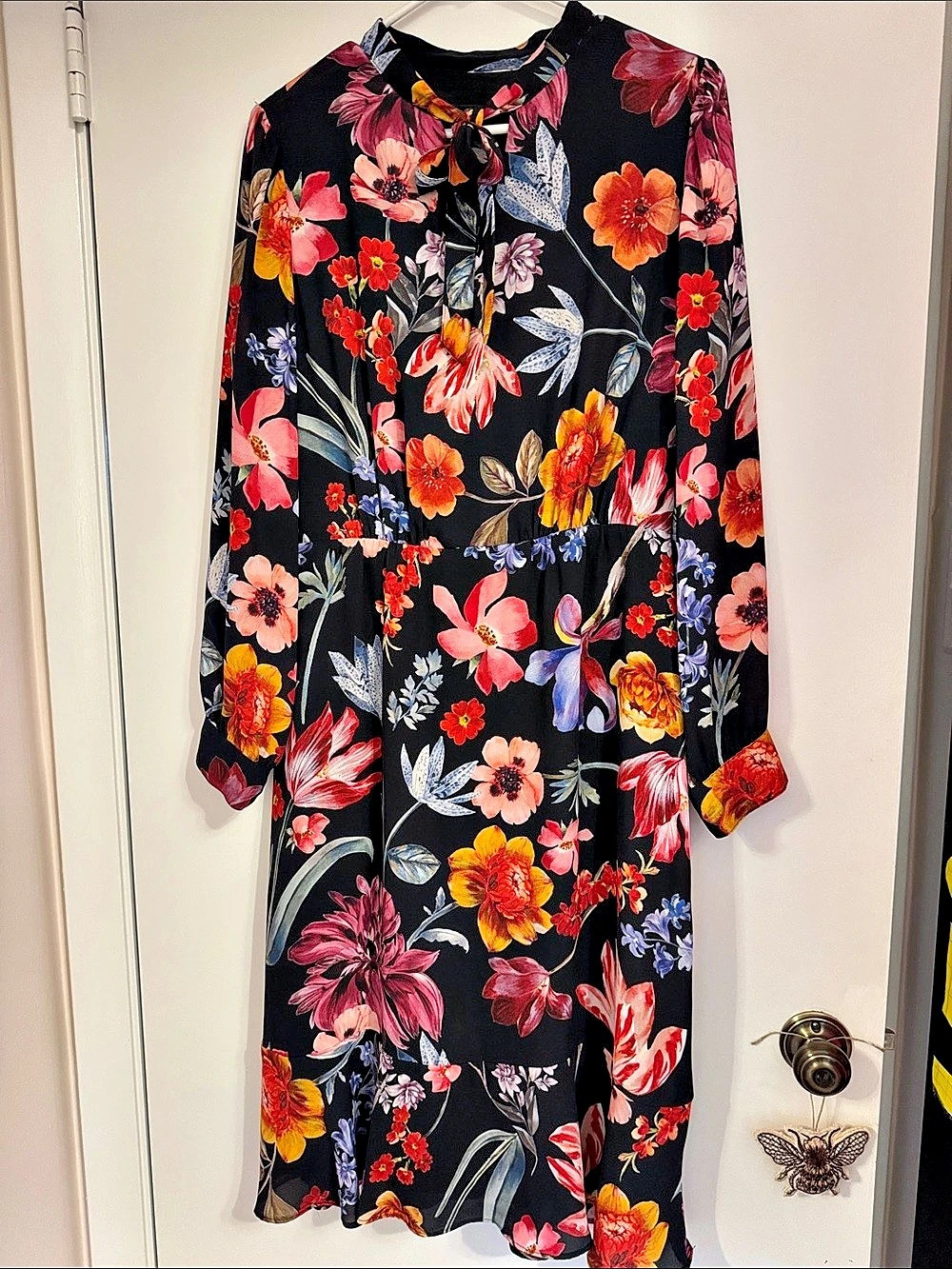 J.Crew Floral Tie-Neck Dress in Black & Multicolor Size 10